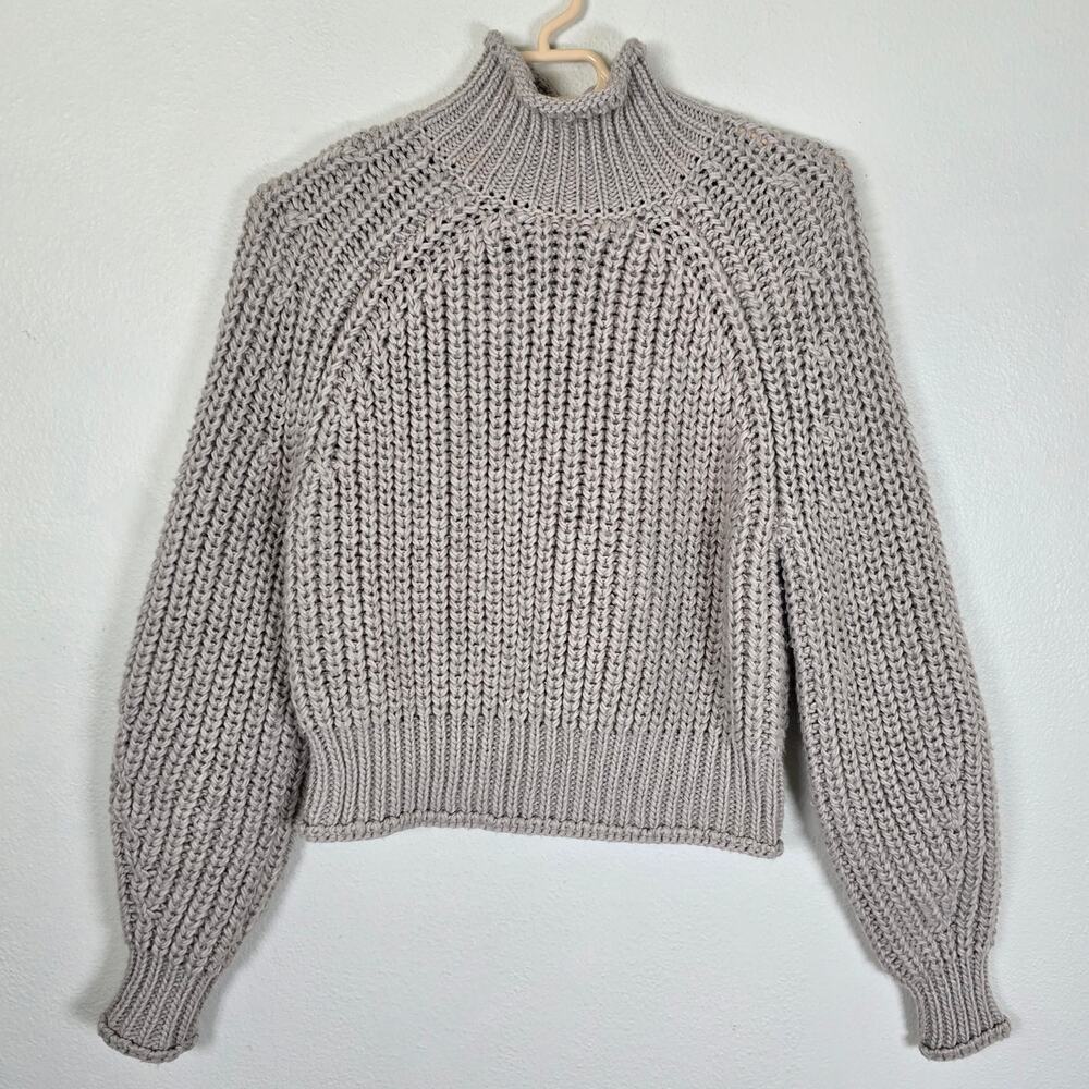 H&M Roll Neck Fisherman Sweater Women's XS Beige Crop Oversized Chunky Heritage